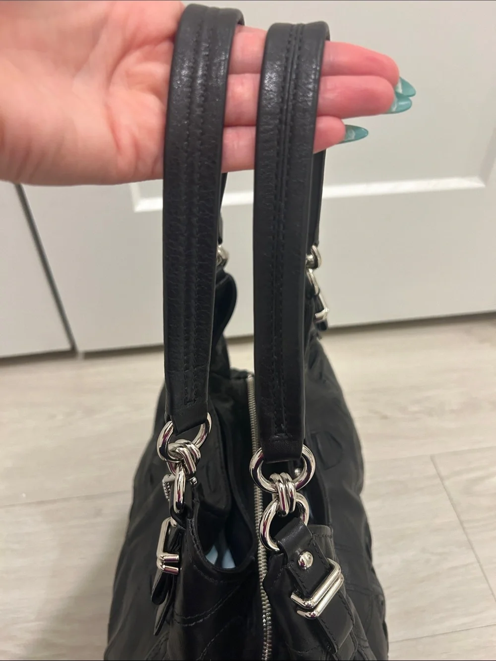 Coach (EUC) Madison Op Art Maggie Embellished Leather Shoulder Bag